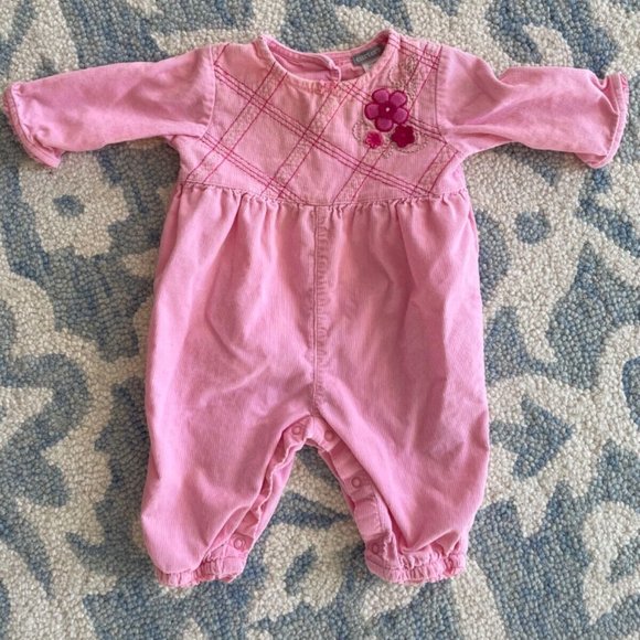 vintage carters baby pink ruffle romper with embroidery and floral applique 6M - Picture 1 of 11